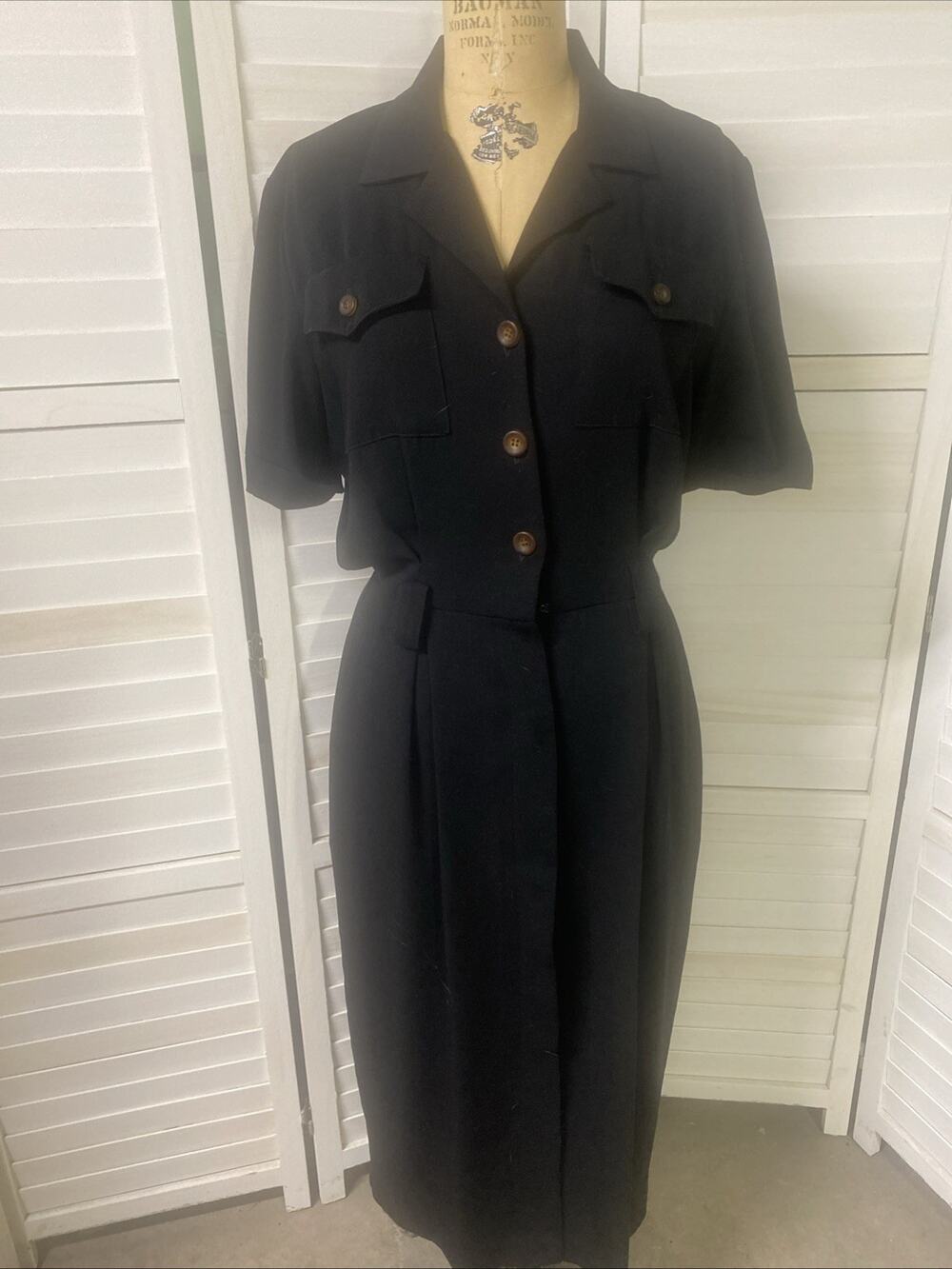 80s 90s Studio I Sheath Dress Women’s Size 12 Black Short Sleeve Knee Length